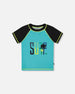 Short Sleeve Rashguard Black And Turquoise - G30NB10_385