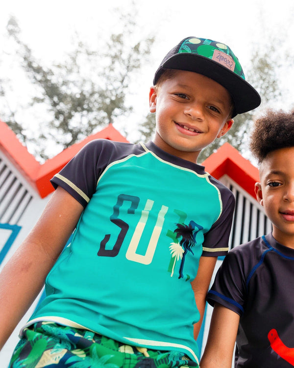 Short Sleeve Rashguard Black And Turquoise - G30NB10_385