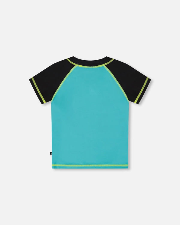 Short Sleeve Rashguard Black And Turquoise - G30NB10_385