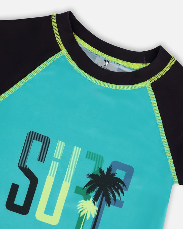 Short Sleeve Rashguard Black And Turquoise - G30NB10_385