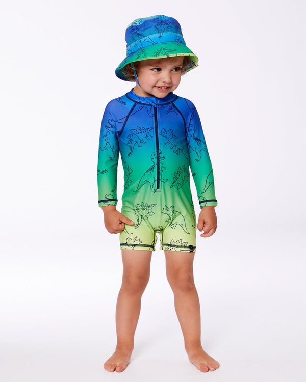 Printed Long Sleeve One-Piece Rashguard Vibrant Blue And Green Dino - G30NB15_000