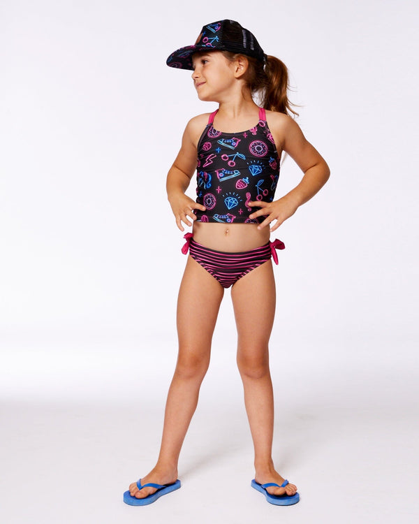 Printed Two-Piece Swimsuit Black And Blue And Pink Items - G30NG42_051
