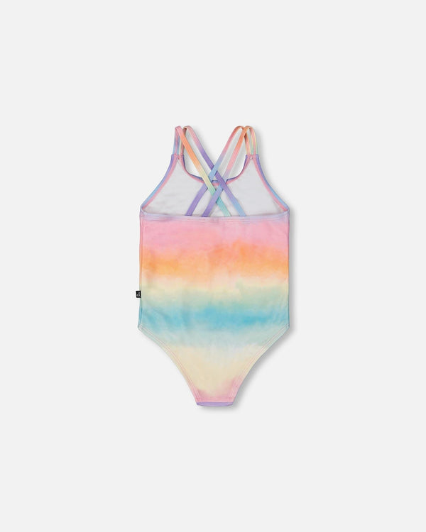 Printed One-Piece Swimsuit Flowers On Multicolored Background - G30NG61_000