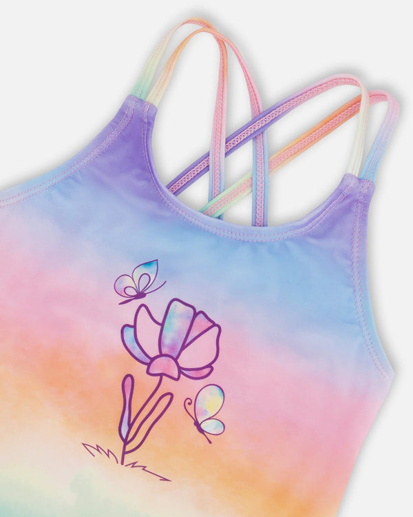 Printed One-Piece Swimsuit Flowers On Multicolored Background - G30NG61_000