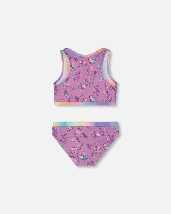 Printed Two-Piece Swimsuit Old Mauve And Multicolored Butterflies - G30NG62_054