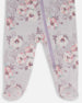 Printed Organic Cotton One-Piece Pajama Pale Pink Flowers On Neutral Lilac Pajamas Deux par Deux
