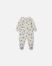 Printed Organic Cotton One-Piece Pajama Off-White And Multi Truck Pajamas Deux par Deux
