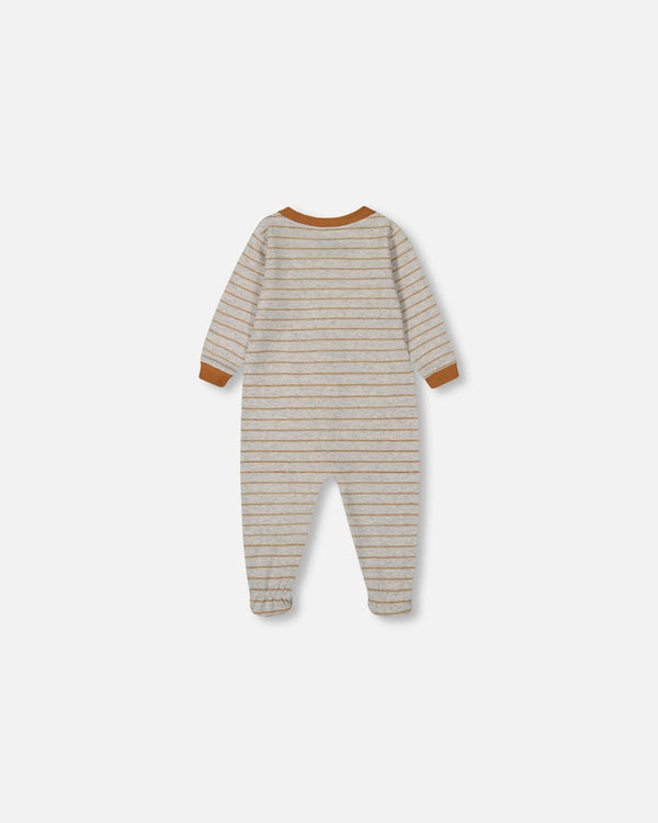 Printed Organic Cotton One-Piece Pajama Dinosaur On Mottled And Tan Background - G30PA40_046