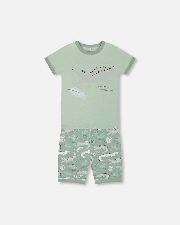 Organic Cotton Two-Piece Short Pajama Set Light Sage And Gray Crocodile - G30PB10_043