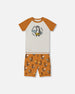 Organic Cotton Two-Piece Short Pajama Set Sloths On Tan And Mottled Background - G30PB10_044