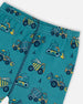 Organic Cotton Two-Piece Short Sleeve Top And Pant Pajama Set Teal With Yellow Truck - G30PB12_045