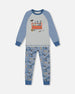 Organic Cotton Long Sleeve Top And Pants Two-Piece Pajama Set Tools On Bluish Gray Background - G30PB14_047