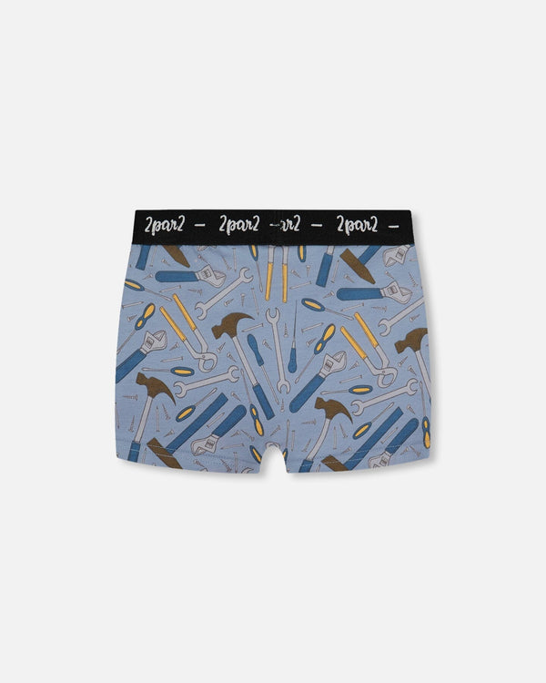 Printed Organic Cotton Boxer Shorts Tools On Bluish Gray Background - G30PB60_047