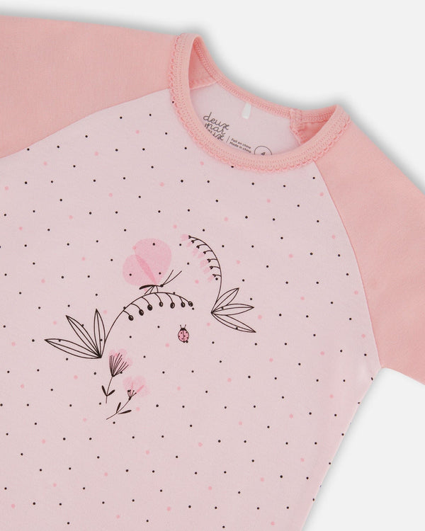 Organic Cotton Two-Piece Short Pajama Set Small Pink Flowers On Pale Pink Background - G30PG11_028