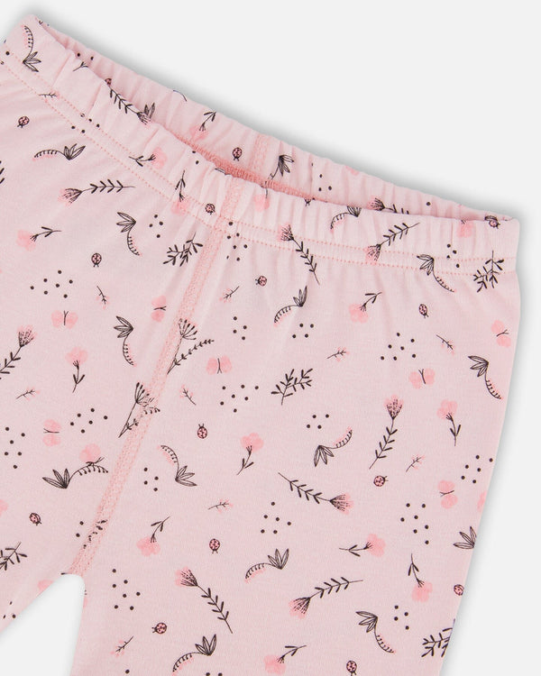 Organic Cotton Two-Piece Short Pajama Set Small Pink Flowers On Pale Pink Background - G30PG11_028