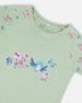 Organic Cotton Two-Piece Short Pajama Set Small Pink And Blue Flowers On Light Sage - G30PG11_029