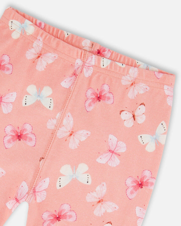 Organic Cotton Short Sleeve Top And Pant Pajama Set Pink And Blue Butterflies On Old Pink - G30PG13_030