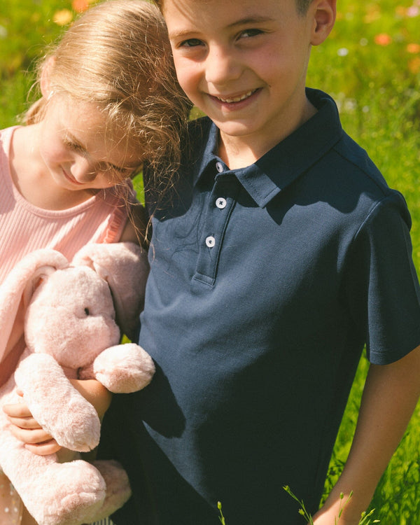 Short Sleeve Polo Shirt Navy Blue Tees & Tops Deux par Deux