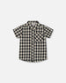 Short Sleeve Button Down Shirt Black And Beige Plaid Tees & Tops Deux par Deux