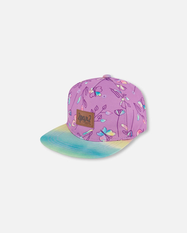 Printed Cap Old Mauve And Multicolored Butterflies - G30VGC_054