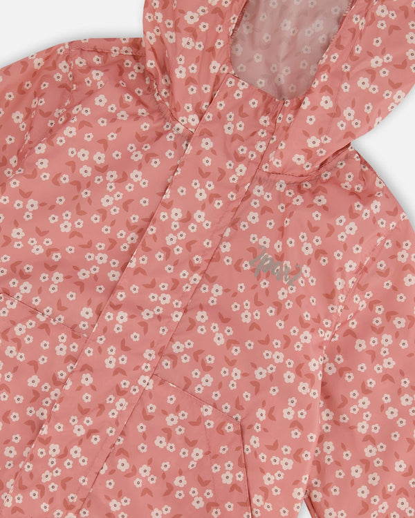 Printed Packable Windbreaker Small White Flowers On Pale Pink - G30W48_006