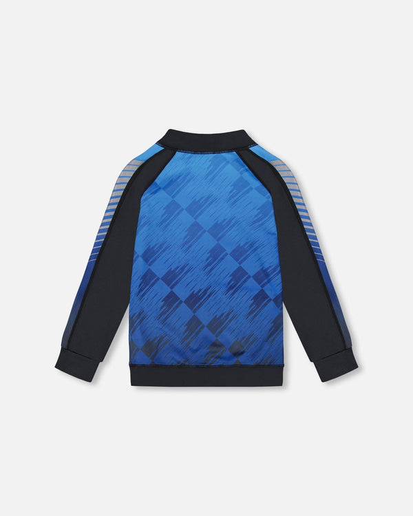 Printed Full Zip Athletic Cardigan Blue And Black - G30XB30_000