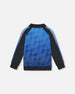 Printed Full Zip Athletic Cardigan Blue And Black - G30XB30_000