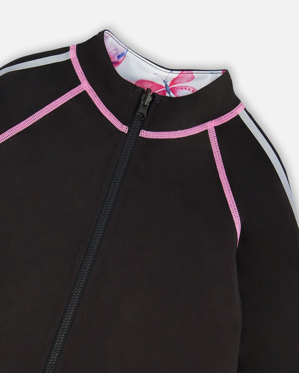 Printed Reversible Full Zip Athletic Cardigan Pink, Blue And Butterflies - G30XG30_009