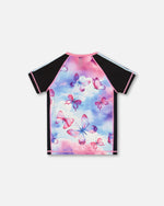 Printed Short Sleeve Athletic Top Pink, Black And Butterfly - G30XG71_009