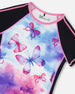 Printed Short Sleeve Athletic Top Pink, Black And Butterfly - G30XG71_009
