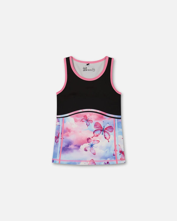 Colorblock Athletic Tank Top Black With Butterflies Printed - G30XG72_009