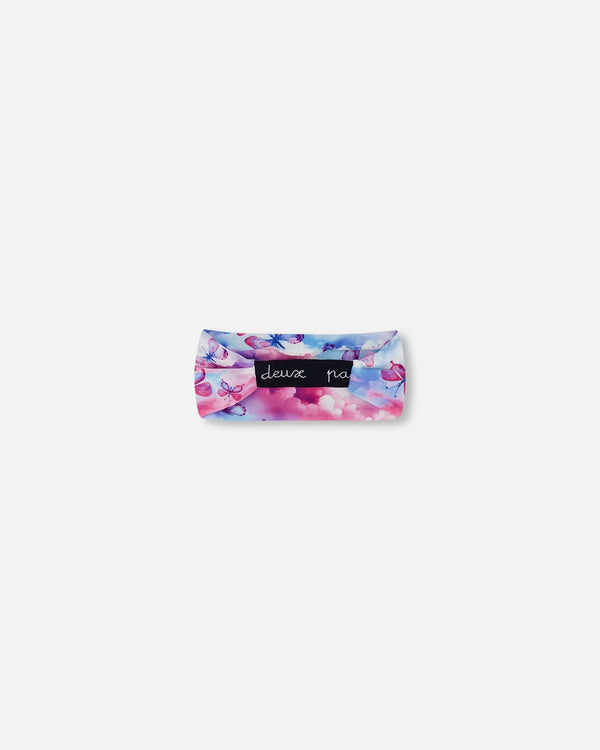 Printed Athletic Headband Pink, Blue And Butterflies - G30XGHB_009