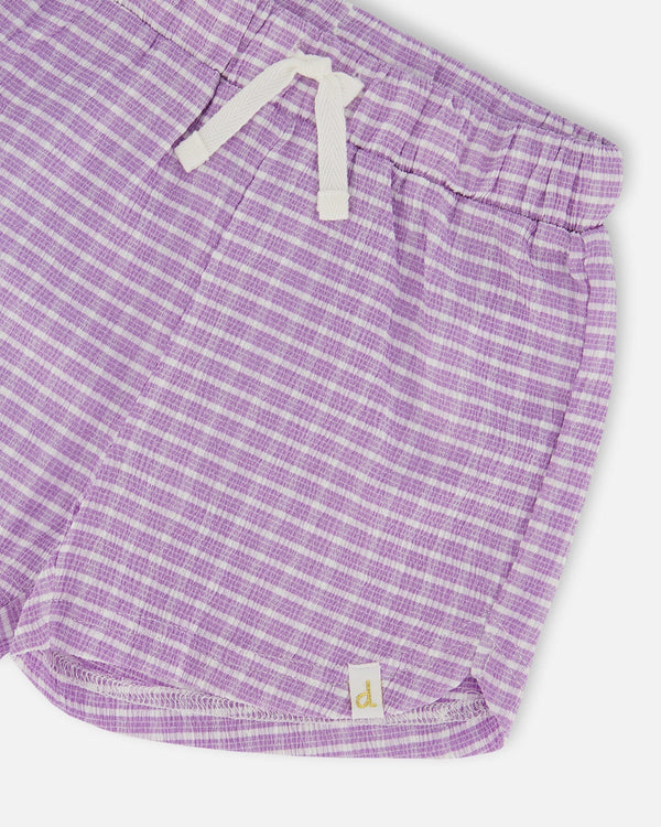 Crinkle Short White Checkered Lilac Pants & Shorts Deux par Deux