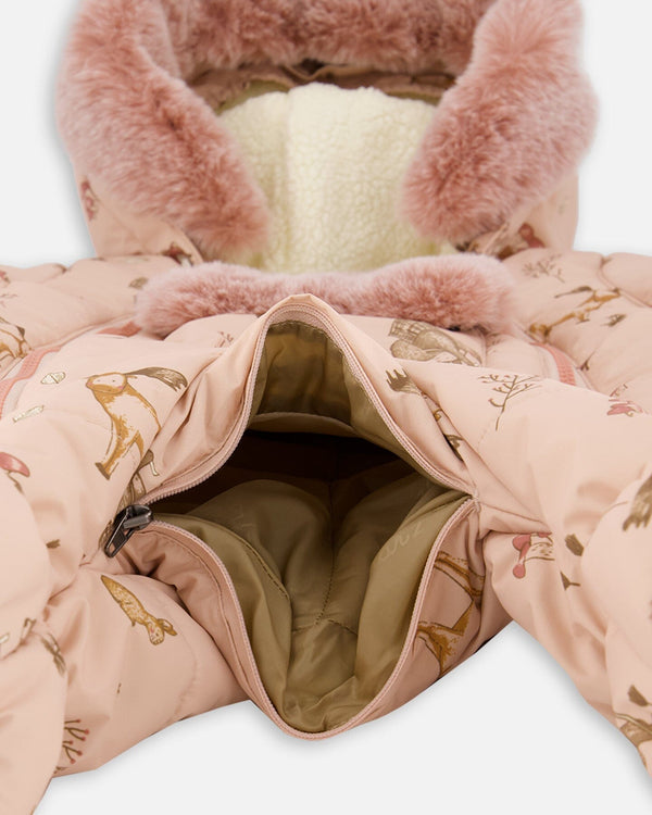 One-Piece Baby Layette Snowsuit Designed For Car Seat Pink Printed Animal - H10A601_001