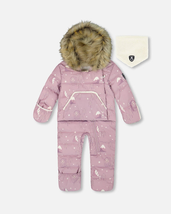 One-Piece Baby Snug Snowsuit Designed For Car Seat Purple Bear Print - H10B701_003