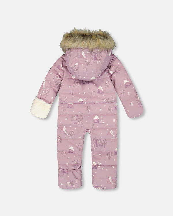One-Piece Baby Snug Snowsuit Designed For Car Seat Purple Bear Print - H10B701_003