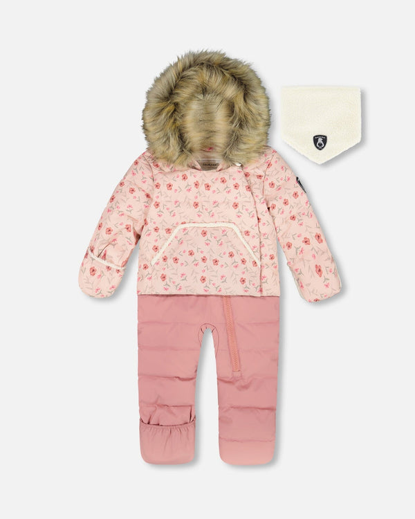 One-Piece Baby Snug Snowsuit Designed For Car Seat Pink Mini Flowers - H10B701_005