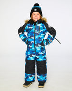 One-Piece Play Snowsuit Teal Blue Camouflage Snowsuits Deux par Deux