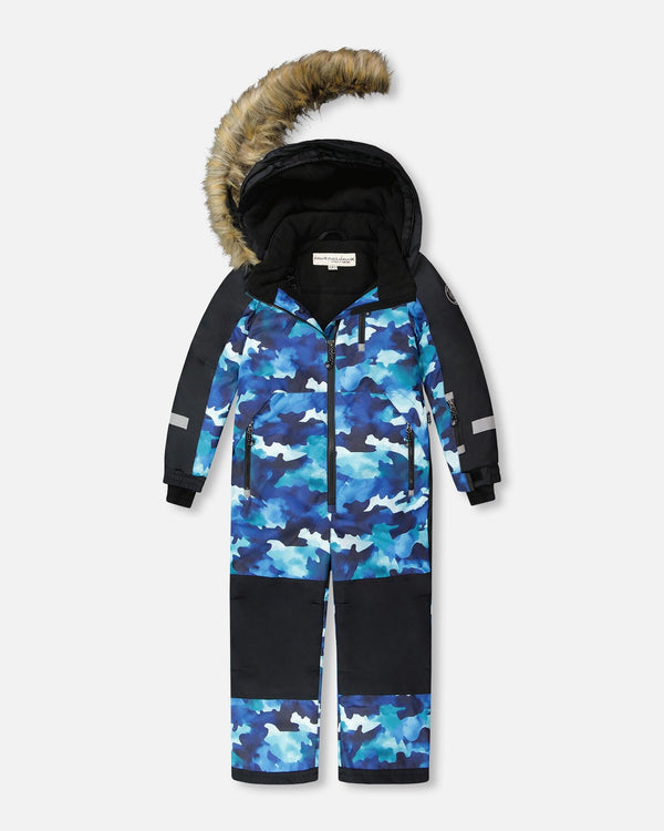 One-Piece Play Snowsuit Teal Blue Camouflage - H10PB32_189