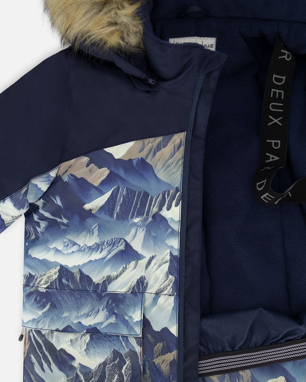 Two-Piece Play Snowsuit With Printed Colorblocked Jacket Navy Blue - H10PB43_479