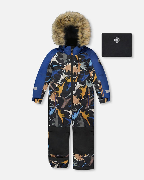 One-Piece Play Snowsuit Black Dinosaur Print - H10PB74_026