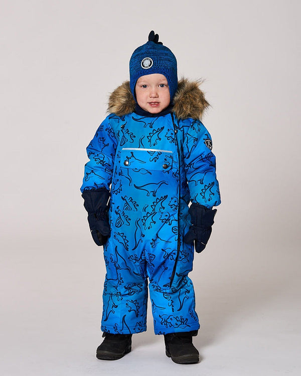 One-Piece Baby Play Snowsuit Designed For Car Seat Blue Gradient Dinosaur Print - H10PBB75_027