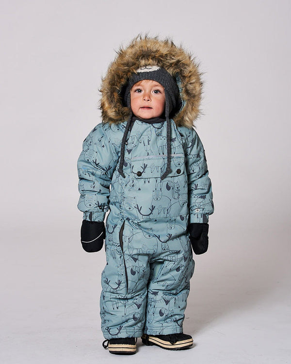 One-Piece Baby Play Snowsuit Designed For Car Seat Sage Animal Print - H10PBB75_032