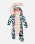 One-Piece Baby Play Snowsuit Designed For Car Seat Green Cat Print - H10PBG74_006