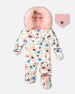 One-Piece Baby Play Snowsuit Designed For Car Seat Off-White Flower Print - H10PBG74_009