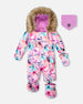 One-Piece Baby Play Snowsuit Designed For Car Seat Pink Watercolor Flower Print - H10PBG74_012
