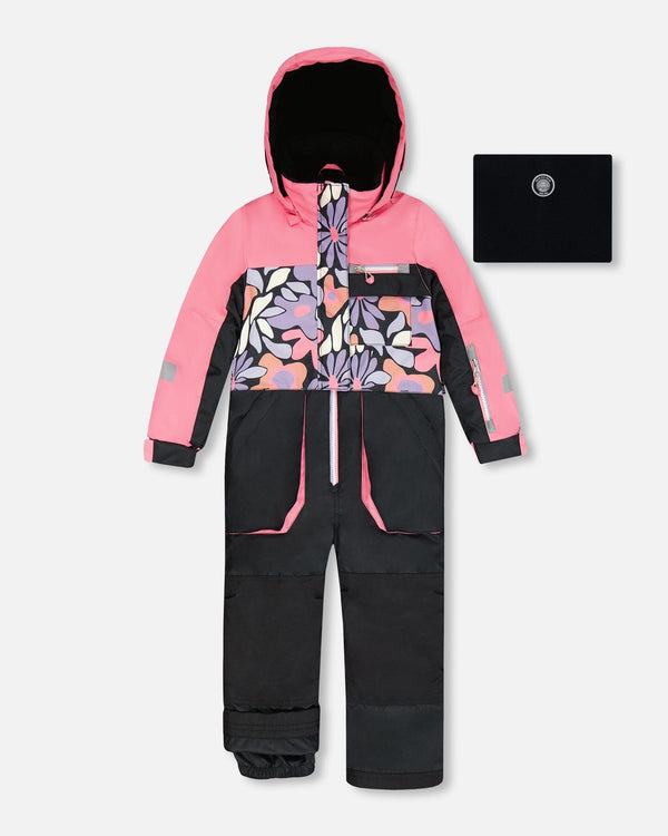 One-Piece Play Snowsuit Black Retro Flower Print - H10PG72_013