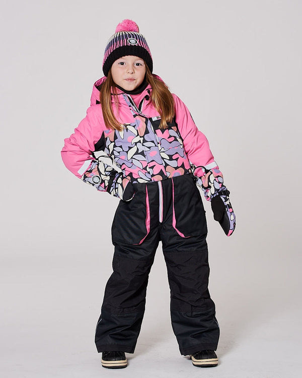 One-Piece Play Snowsuit Black Retro Flower Print - H10PG72_013
