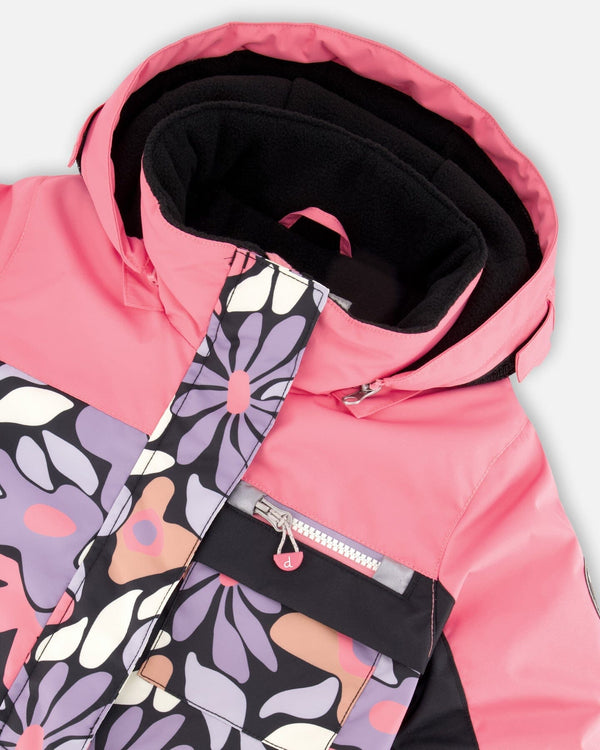 One-Piece Play Snowsuit Black Retro Flower Print - H10PG72_013