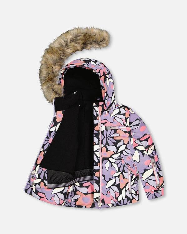 Two-Piece Play Snowsuit With Allover Print Jacket And Solid Pant Black - H10PG85_999